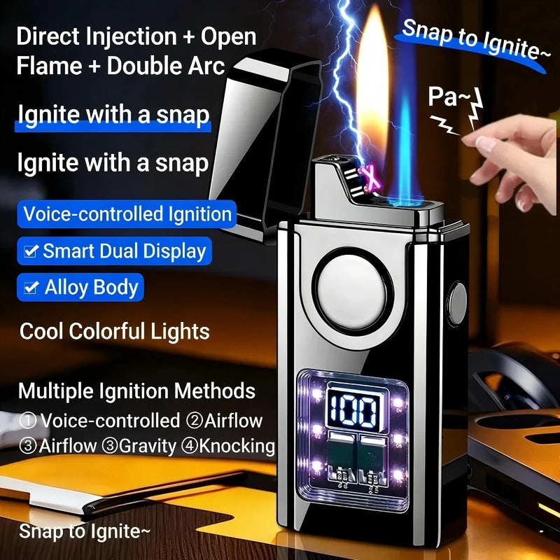 Creative lighter black technology intelligent voice control open flame arc direct charging three kindsof fire induction