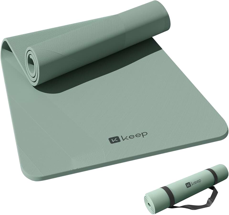 KEEP Yoga Mat - Premium 7mm Thick Exercise Mat, Anti-Tear 32'' Extra Wide Fitness Mat with Strap for Men & Women, Non Slip Pilates Mat for Home Yoga, Pilates, Gym, Stretching, Floor & Fitness Workouts