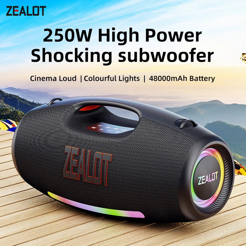 ZEALOT-S89 250W Waterproof Portable Loud Bluetooth Speaker, Wireless Outdoor Boombox SubwooferTriple Passive Radiators-Deep Bass