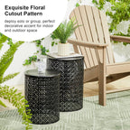 Glitzhome Outdoor Side Table Set of 2, Decorative Garden Stool for Patio Heavy Duty Metal Frame Accent Table Modern End Table, Glossy Black