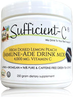 Sufficient-C High-Dosed 4000 mg. Vitamin C Lemon Peach Immune-Ade Drink Mix 250 gram Size - Refreshing with Generously Dosed L-lysine, Bromelain & 96% Pure, Caffeine-Free Green Tea Extract