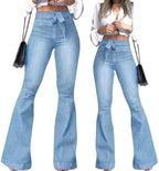 KDF High Waisted Flare Jeans for Women Bell Bottom Jeans with Belt for Women Stretch Wide Leg Jeans