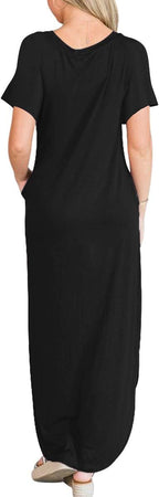ANRABESS Womens Summer Maxi Dress Short Sleeve Casual Loose Long T Shirt Dresses Split Vacation Beach Sundress Travel Outfits