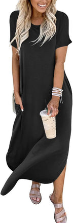 ANRABESS Womens Summer Maxi Dress Short Sleeve Casual Loose Long T Shirt Dresses Split Vacation Beach Sundress Travel Outfits