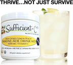 Sufficient-C High-Dosed 4000 mg. Vitamin C Lemon Peach Immune-Ade Drink Mix 250 gram Size - Refreshing with Generously Dosed L-lysine, Bromelain & 96% Pure, Caffeine-Free Green Tea Extract