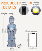 Nacome Solar Buddha Garden Statues with Lotus Flower: Resin Zen Decor Waterproof Sculpture Outdoor Light Design for outside Patio Lawn Yard Balcony - 14.6 Inches(Grey)