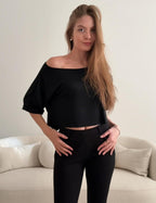 Kistore Off The Shoulder Tops for Women Going Out Short Sleeve Crop Top Boat Neck Loose T Shirt
