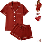 WJing Yi Jia 4Pcs Womens Satin Silky Pajama Sets Short Sleeve Shirt XS-4XL Floral Pajamas Set Soft PJ Loungewear Sleepwear