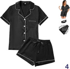 WJing Yi Jia 4Pcs Womens Satin Silky Pajama Sets Short Sleeve Shirt XS-4XL Floral Pajamas Set Soft PJ Loungewear Sleepwear