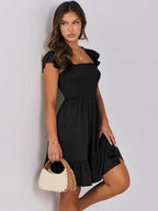 ANRABESS Women's Summer Casual Sleeveless Square Neck Dress 2026 Smocked Ruffle Backless Boho Beach Cute Teen Short Sundress
