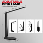 Honeywell HWT-H2 LED Desk Lamp, CRI94 Full Spectrum Eye-Caring Table Light, Foldable Dimmable 4 Color Modes with USB A+C Charging Ports for Home Office Bedroom Reading Study Work (Black)