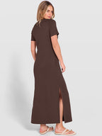 ANRABESS Womens Summer Casual Maxi Dress Short Sleeve Crewneck Split Wrinkle-Free Travel Long Sundress Beach Vacation Clothes