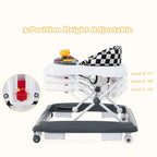 INFANS Foldable Baby Walker, 3 in 1 Toddler Walker Leaning-Seated Walk-Behind with Removable Music Tray, Adjustable Height, Washable Seat Cushion for Boys and Girls (Checkerboard)