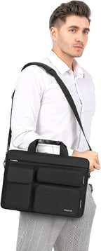 MOSISO Laptop Shoulder Bag 15.6 inch, 15-15.6 inch Computer Bag Compatible with MacBook Pro 16 inch, HP, Dell, Lenovo, Notebook with 2 Raised&1 Flapover&1 Horizontal Pocket&Handle&Belt, Black