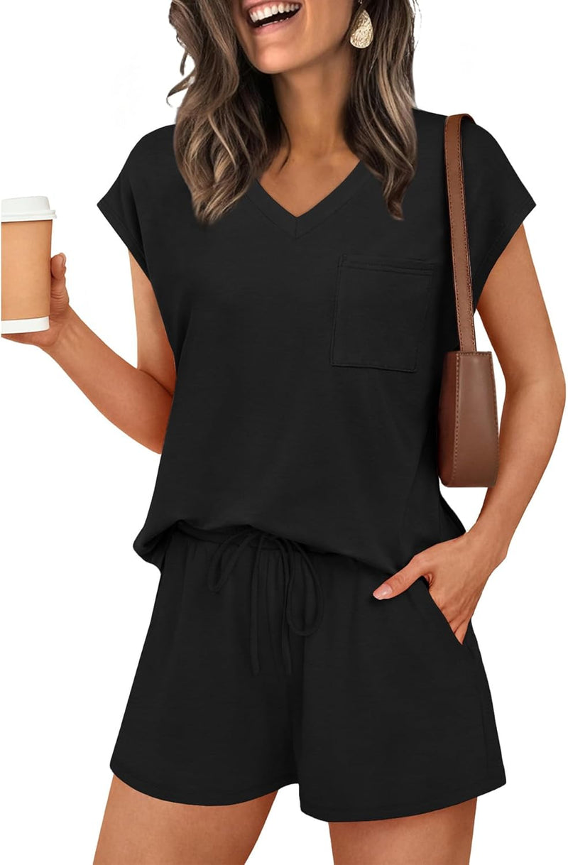 RUMIA Lounge Sets for Women 2 Piece Cap Sleeve Pajamas Short Sets with Pockets (S-3XL)