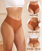 oshkang Thongs for Womens High Waisted Seamless for Women Underwear Sexy Breathable Panties 6 Pack