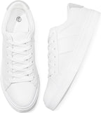Adokoo Women's Fashion Sneakers PU Leather Casual Shoes White Tennis Low Top Shoes Womens Lace Up Sneakers