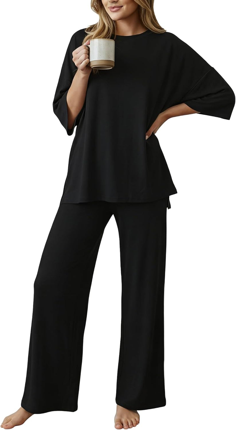 PATPAT Lounge Sets for Women Short Sleeve Pajama Set Soft Comfy Elastic Pjs 2 Piece Loungewear Outfits with Pockets, S-XXL