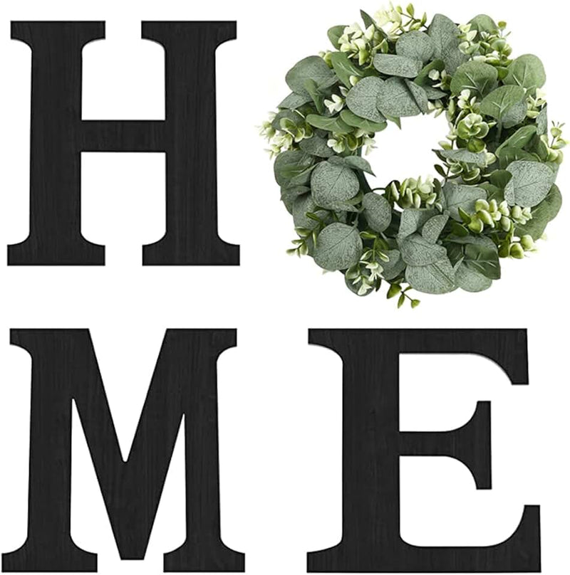 Pinkpum Wood Home Sign with Artificial Eucalyptus Wreath for O, Hanging Farmhouse Wall House Decor Wood Letters for Wall