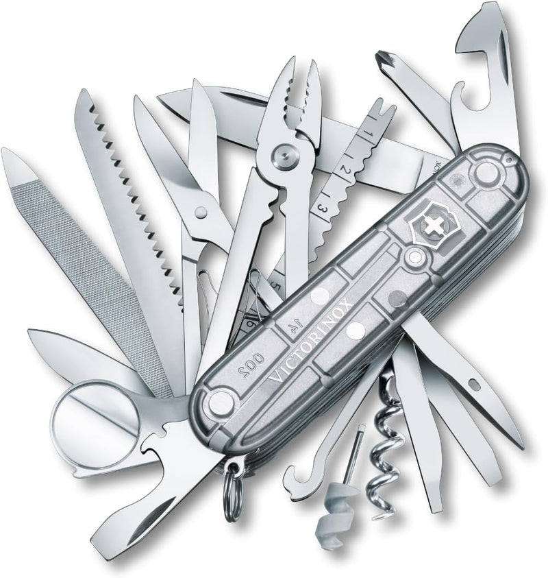 Victorinox Swiss Champ Swiss Army Knife, 33 Functions, Swiss Made Pocket Knife with Large Blade, Screwdriver, Chisel and Combination Pliers - Silvertech