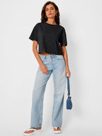 Trendy Queen Womens Crop Tops Short Sleeve T-Shirts Acid Wash Casual Summer Clothes Trendy Comfy 2026 Workout Baggy Soft Tees
