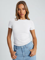 Trendy Queen Womens Stretchy Soft Opaque Basic T Shirts - Slim Fit Short Sleeve Y2k Cute Summer Crop Workout Tops