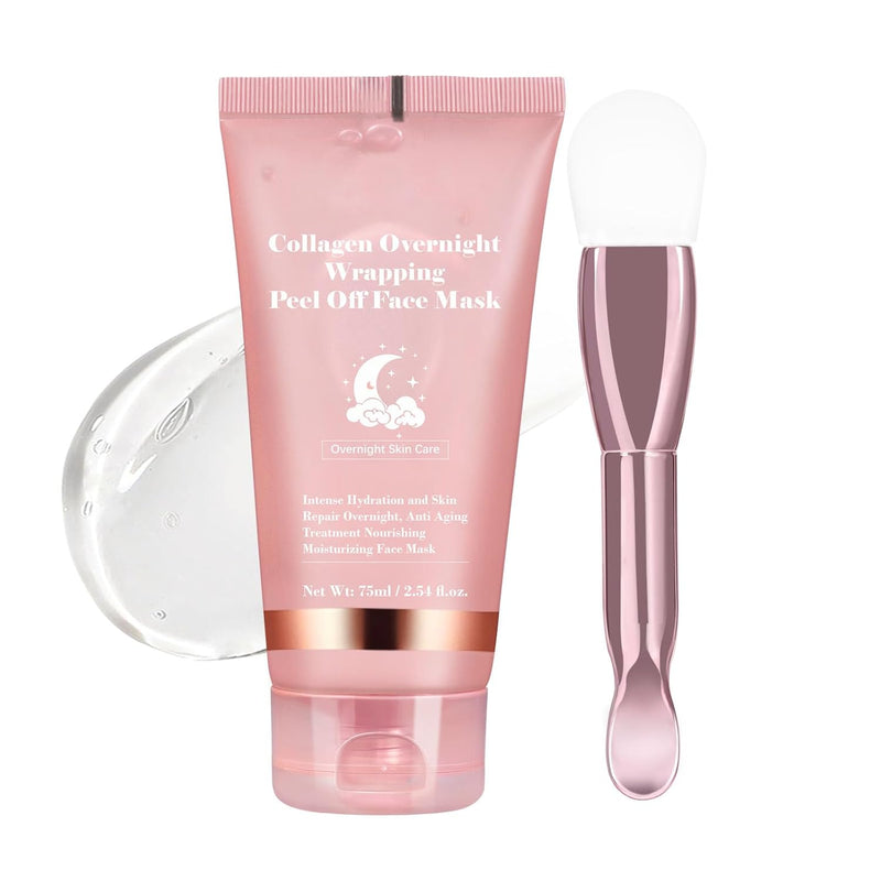 Collagen Night Wrapping Mask, Colorless Gel Deep Nourishing Firming Mask, Enhances Skin Elasticity, Instant Removal Film Forming Hydrating Skincare (1PCS)