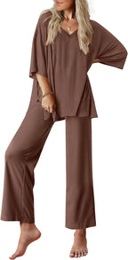 Ekouaer Lounge Sets for Women Pajamas Set Short Sleeve Tops and Long Pants Soft 2 Piece Outfits with Pockets S-XXL
