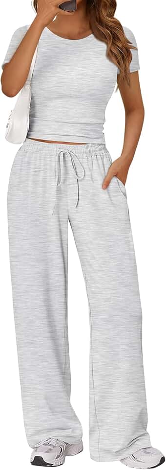 Trendy Queen 2 Piece Matching Summer Lounge Set Womens Side Ruching Top Wide Leg Pants Sets with Pockets OEKO-TEX STANDA