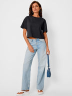 Trendy Queen Womens Crop Tops Short Sleeve T-Shirts Acid Wash Casual Summer Clothes Trendy Comfy 2026 Workout Baggy Soft Tees