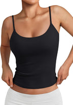 Trendy Queen Double Lined Adjustable Spaghetti Strap Tank Top for Women Cute Summer Basic Crop Top for Teen Workout Going Out