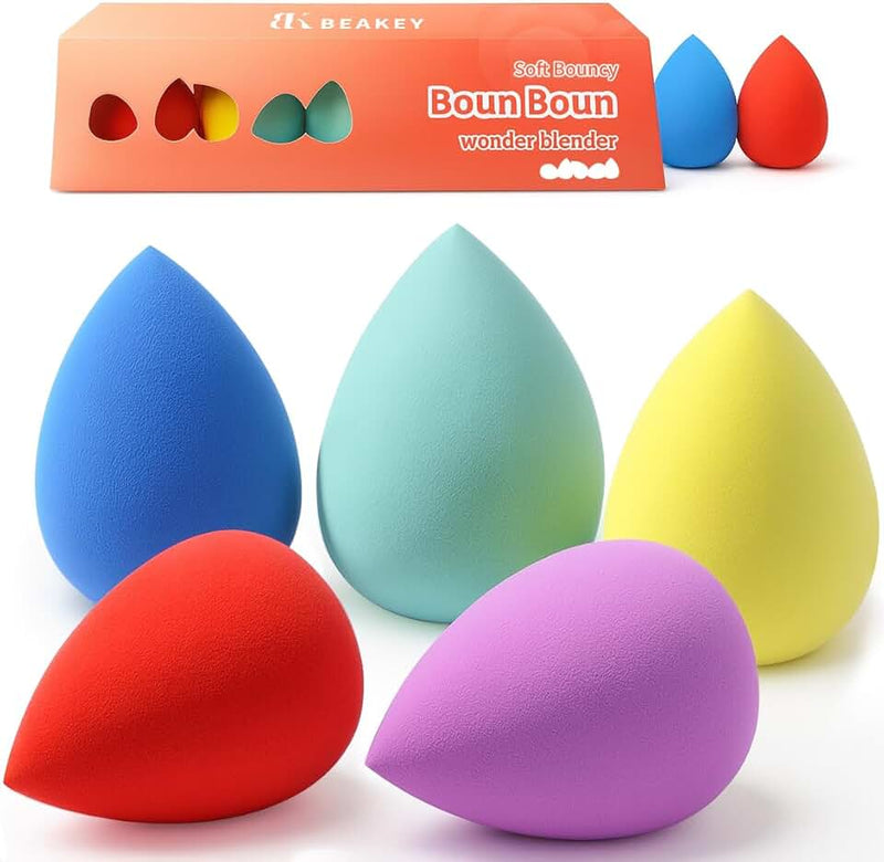 BEAKEY Makeup Sponge Set 5 Pack Micro Porous Low Absorption Soft Latex Free Foundation Beauty Sponges & Blenders for Pow