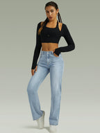 FUNUCA Straight Leg Jeans for Women,High Waisted Wide Leg Loose Microelastic Boyfriend Denim Pants