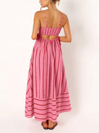 chouyatou Women's Striped Back Smocked Maxi Dress Sexy Spaghetti Strap Cut Out Flowy Swing Long Dress
