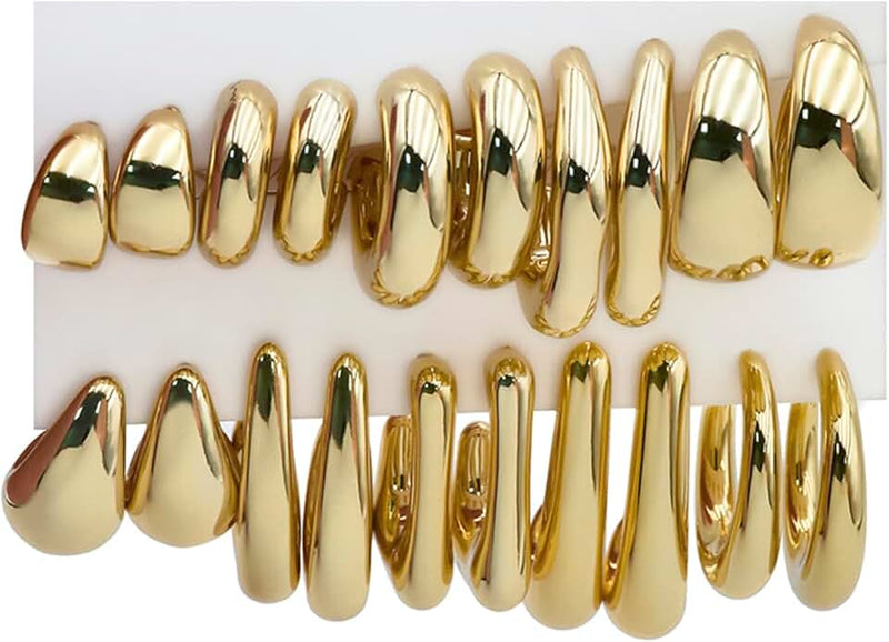 FOURPG 10 Pairs Hypoallergenic Chunky Gold Dangle Earrings for Women Trendy Thick Gold Plated Hoop Earrings Set Lightwei