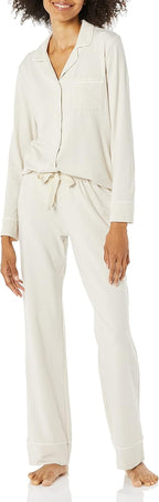 Amazon Essentials Women's Long Sleeve Cotton Modal Pajama Set, Loungewear with Full-Length Bottom