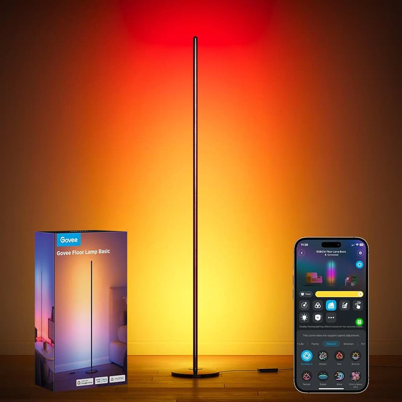 Govee RGBIC Floor Lamp Basic, 1000lm LED Corner Lamp Compatible with SmartThings, Alexa, and Matter, Modern Floor Lamp w