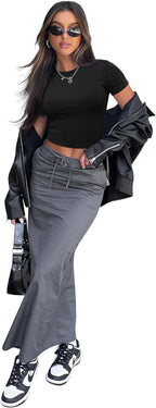 SAMPEEL Crop Tops for Women Summer Trendy Tight Tshirts 2024 Slim Fit
