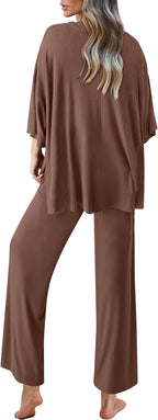 Ekouaer Lounge Sets for Women Pajamas Set Short Sleeve Tops and Long Pants Soft 2 Piece Outfits with Pockets S-XXL