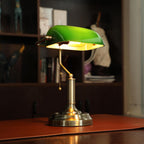 TORCHSTAR Green Glass Bankers Desk Lamp, Antique Desk Lamps with Brass Base, Traditional Library Lamp with Pull Chain, E26 Base, Vintage Desk Lamp for Office, Study Room