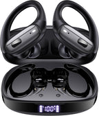 LEEMC Wireless Earbuds, Bluetooth Headphones 5.4, Ear Buds with Hooks for Sports, 80Hr Playtime Earphones, LED Display, IPX7 Waterproof Headset for Workout Running, Black