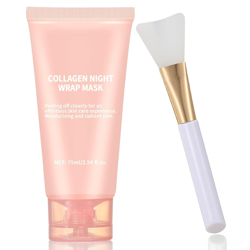 TYTCA Collagen Night Wrapping Mask Peel-Off Overnight Collagen Face Mask - Deeply Hydrates & Firming & Glowy - Reduce Sagging & Wrinkle For Glowing Skin 2.54 fl.oz with Mask Applicator