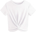 JINKESI Women's Summer Causal Short Sleeve Blouse Round Neck Crop Tops Twist Front Tee T-Shirt
