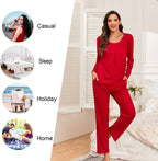 Anymeet Womens Pajama Set Long Sleeve 2 Piece Winter Ladies Sleepwear Soft PJs Comfy Lounge Sets with Pockets