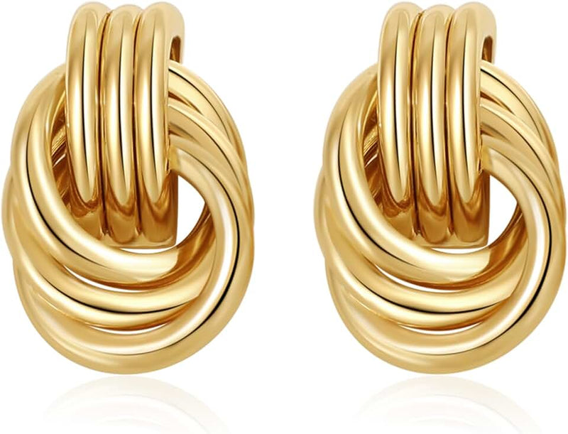 SHERLOVE Trendy Gold Plated Knot Earrings for Women Chunky Statement Drop Dangle Earrings Lightweight Hypoallergenic Fas