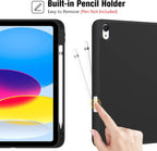 ProCase for iPad (A16) 11th Generation 11 Inch 2025/ iPad 10th Generation 10.9 Inch 2022 Case with Pencil Holder, Hybrid Cover with Soft TPU Back, Supports Touch ID, Auto Wake/Sleep -Black