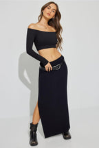 LASLULU Womens Off The Shoulder Tops Seamless Long Sleeve Workout Crop Top Sexy Gym Yoga Going Out Tops Shirts