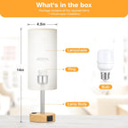 Fenmzee Bedside Table Lamp for Bedroom - 3 Way Dimmable Touch Lamp USB C Charging Ports and AC Outlet, Small Lamp Wood Base Round Flaxen Fabric Shade for Living Room, Desk, LED Bulb Included