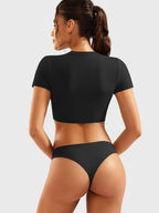 YEOREO Short Sleeve T Shirt for Women Double Lined Crop Top Crew Neck Workout Tee Colin Slim Fit Summer Basic Going Out Top