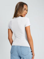 Trendy Queen Womens Stretchy Soft Opaque Basic T Shirts - Slim Fit Short Sleeve Y2k Cute Summer Crop Workout Tops